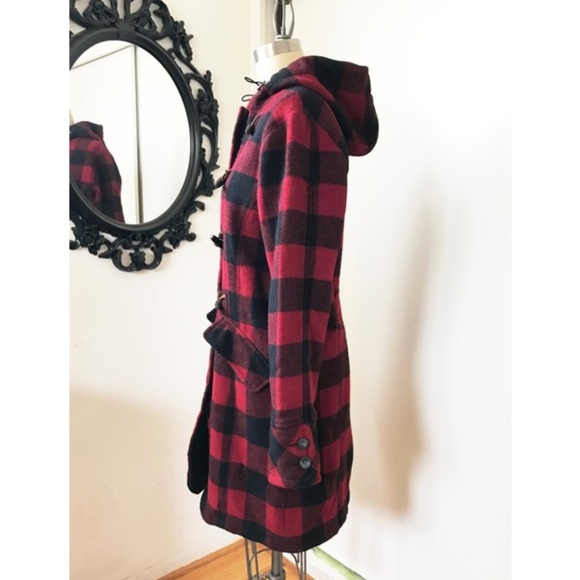 Woolrich Red Buffalo Plaid Wool Duffle Coat - Picture 2 of 8